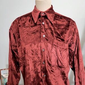 vtg 70s CRUSHED VELVET SHIRT // vintage L  unisex menswear button down